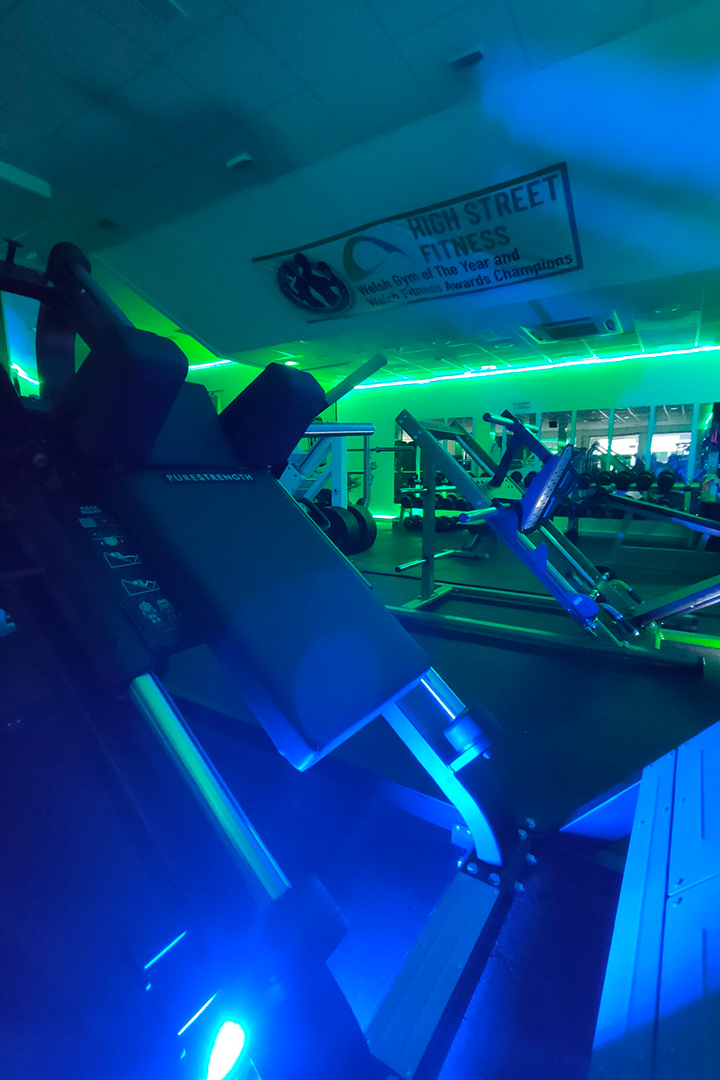 Gym in blue and green light